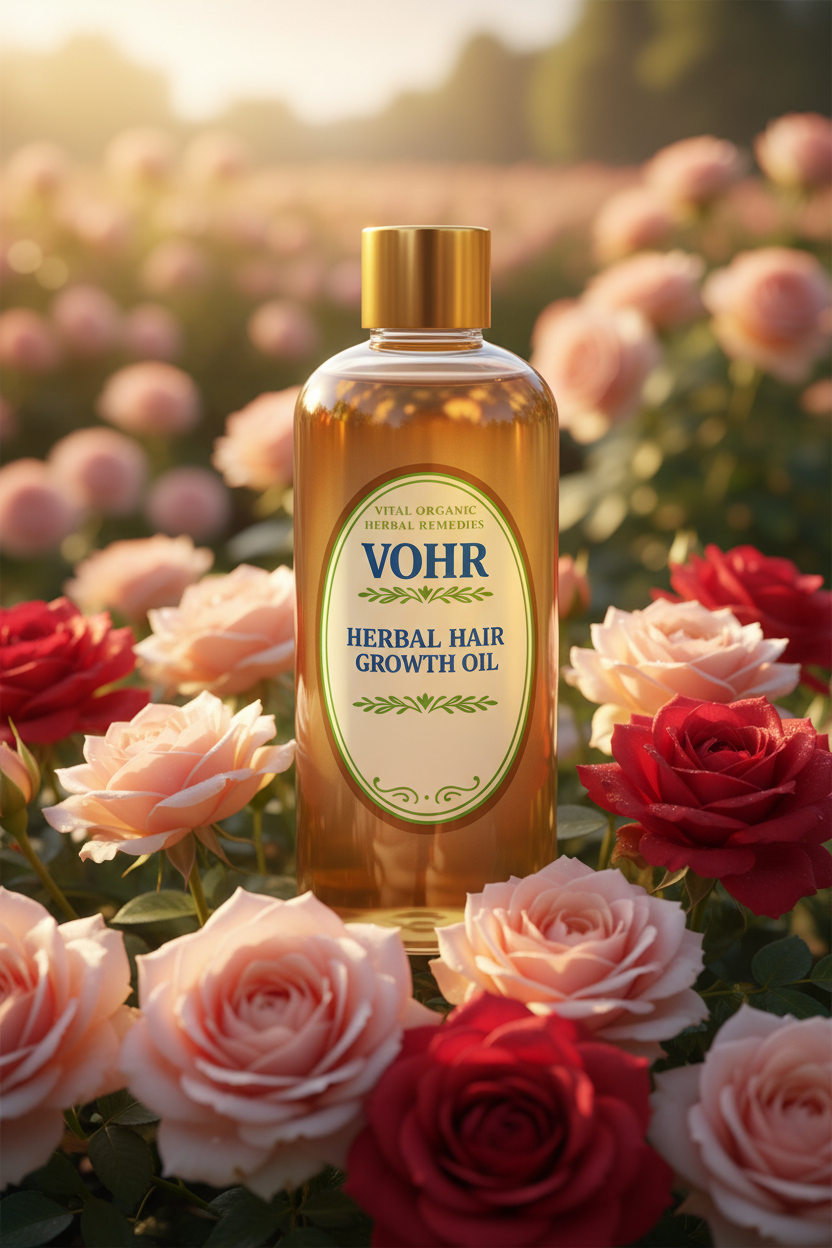 VOHR Herbal Hair Growth Oil - Clear Bottle in Roses